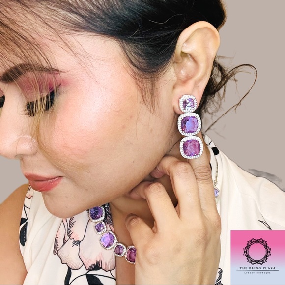 American Diamonds Necklace with Amethyst Crystals on Sterling Silver - Picture 8 of 9